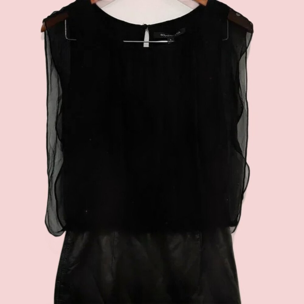 Women's Dress "Boundary & Co" Black Silk and Leather Dress Size Small LBD